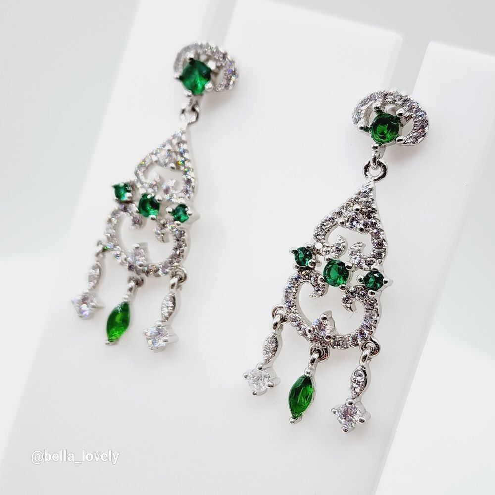 Genuine 4CT Emerald Quartz White Topaz 925 Sterling Silver Post Earrings Jewelry